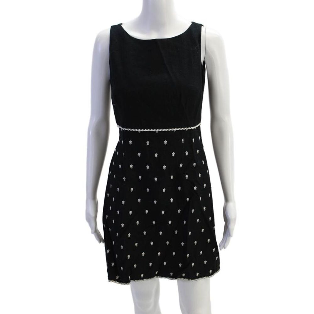 Shelli Segal Womens Back Zip Scoop Neck Floral Embroidered Dress Black Size 8